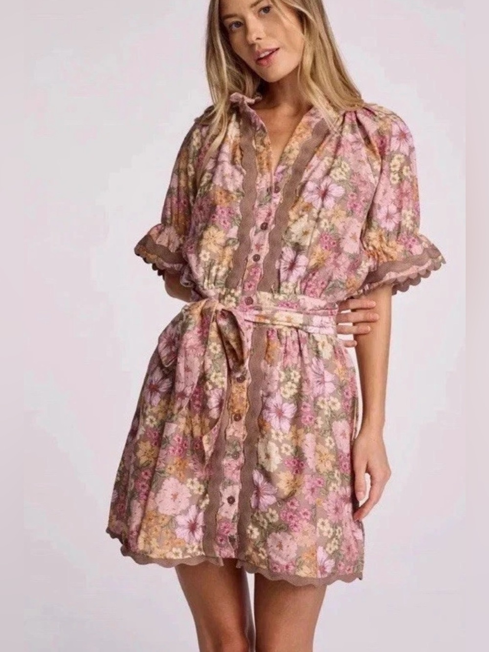 SUNDAYS Anthropologie Evelyn Short Sleeve Floral Mini Shirt Dress size XS/S